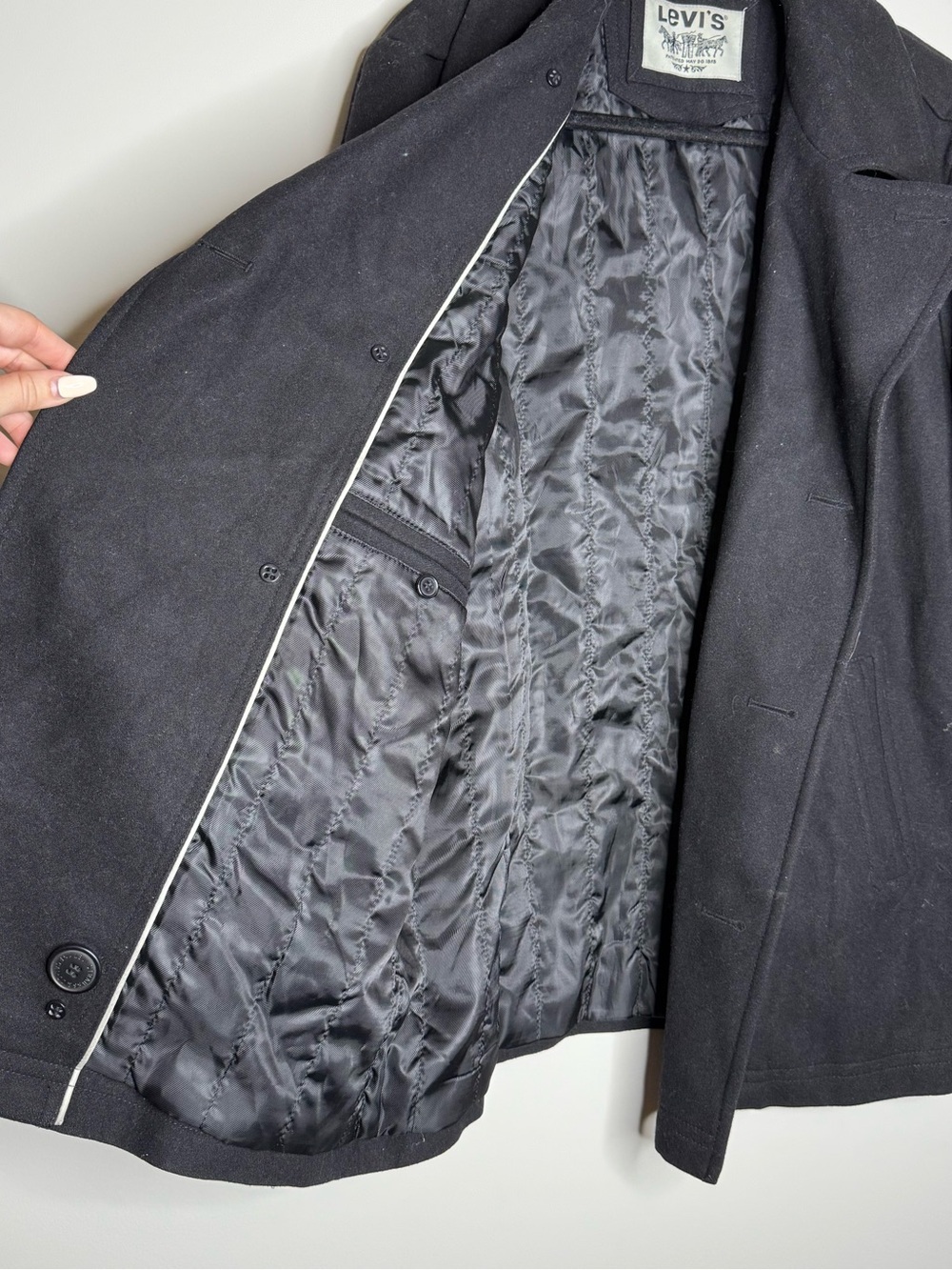 Levi's black double-breasted wool blend pea coat - Picture 7 of 11